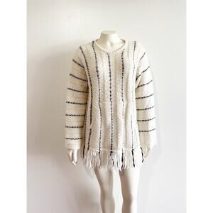 Raquel Allegra Striped Knit Fringe Alpaca Sweater Small